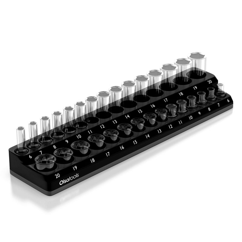 Olsa Tools Magnetic Socket Holder | 3/8-inch Drive | Metric | Black | Holds 30 Sockets | Professional Quality Tools Organizer - Image 1